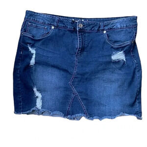 Jeanology XXL denim distressed miniskirt